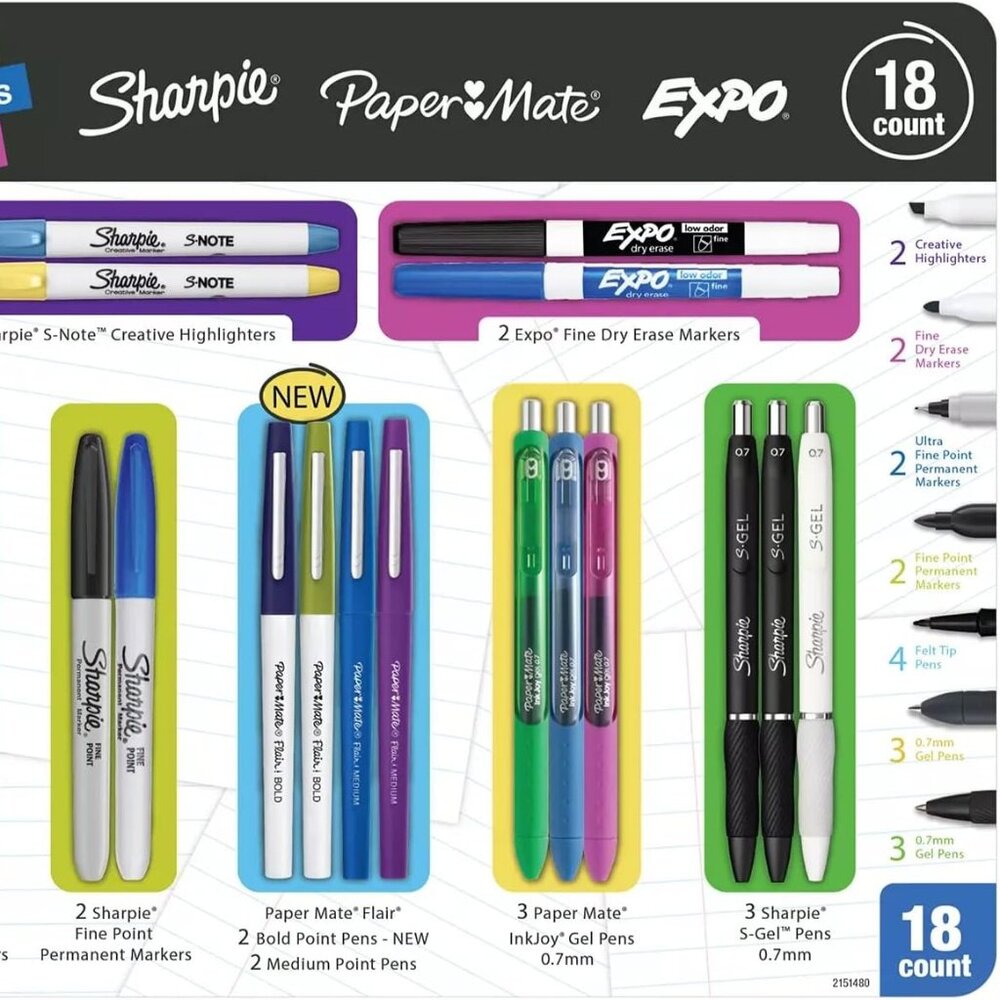 Sharpie Pen Assorted Writing Essentials Pack, 18 Count - Picture 2 of 2